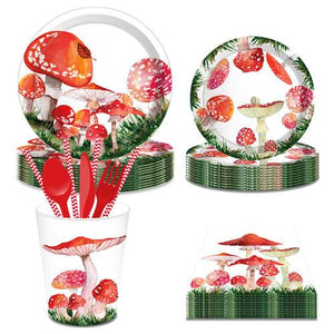 Red Watercolor Mushroom Paper Plates Party Supplie Plates and Napkins 68PCS Set US Local Shipping