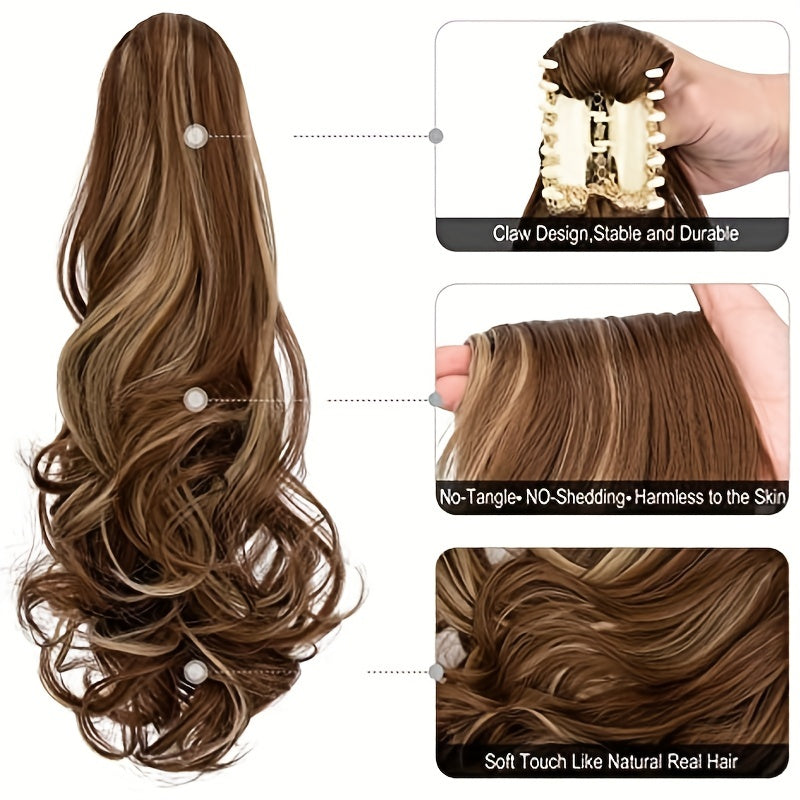 Long Wavy Ponytail Extensions - 22 Inch Claw Clip In Synthetic Hair Piece for Women and Girls - Add Volume and Style to Your Hair Hair Acces