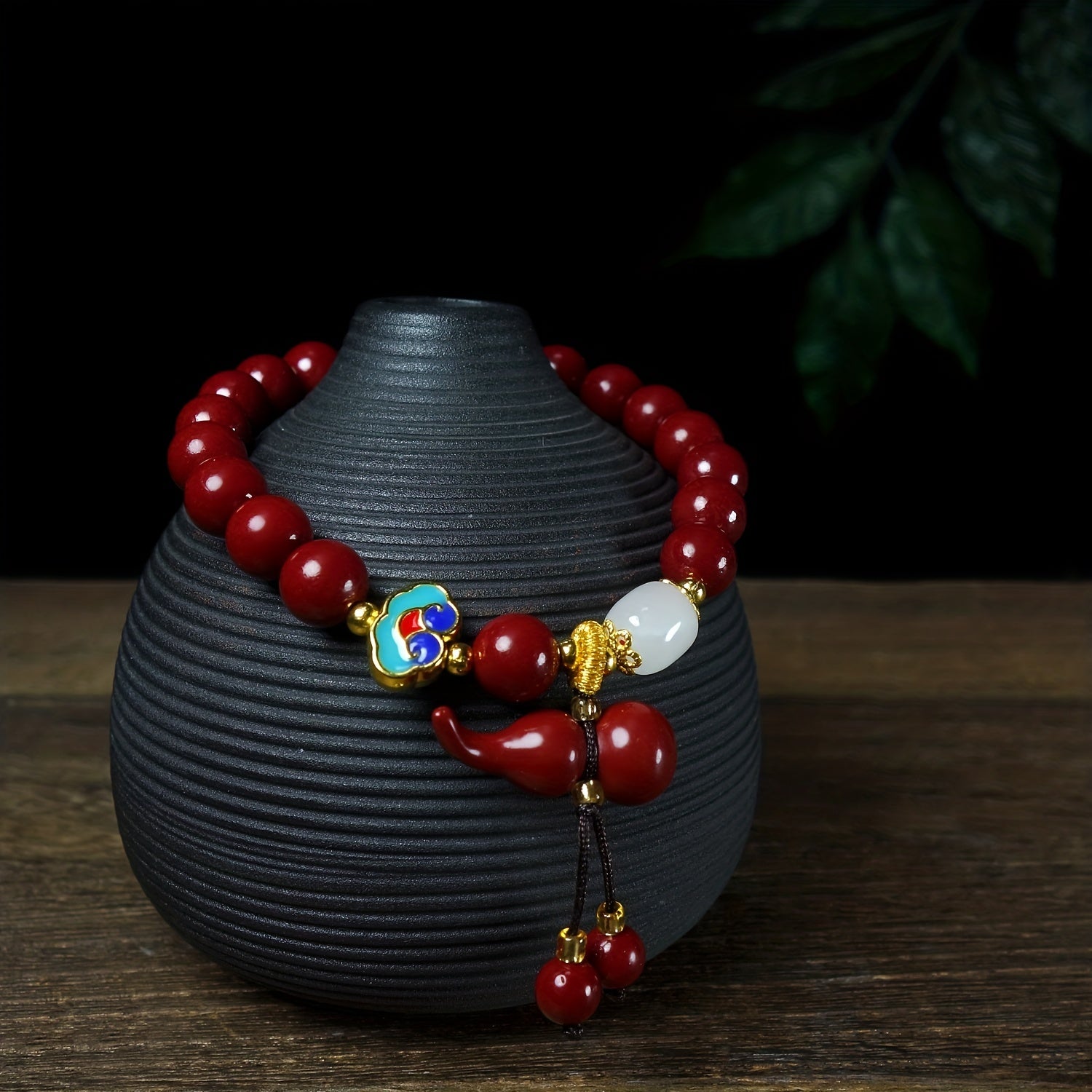 1pc 2023 New Explosive Boutique Vermilion Bracelet Peace Lock And Good Luck Gourd Pendant Matching Bracelet, Send Friends, Family Gifts