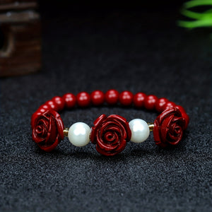 Natural Cinnabar Rose Bracelet Stretch Bracelet Ethnic Bracelet