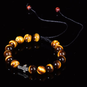 Natural Tigers Eye Quartz Reiki Crystal Cross Fashion Chakra Bracelet Adjustable