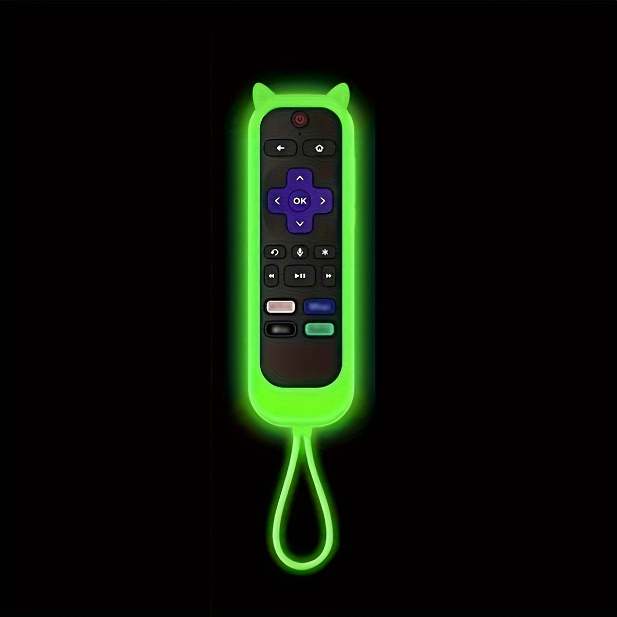 Glow In The Dark Cute Cat's Ears Shaped Silicone Universal Remote Control Cover With Lanyard Suitable For TCL For Hisense For Roku TV Remote