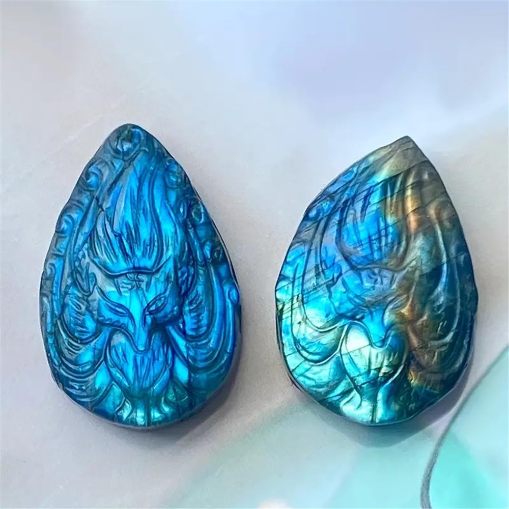 Beautiful Natural Labradorite Carving Wing Ornments Healing Crystal Skull Collectible Figurines Reiki Decor