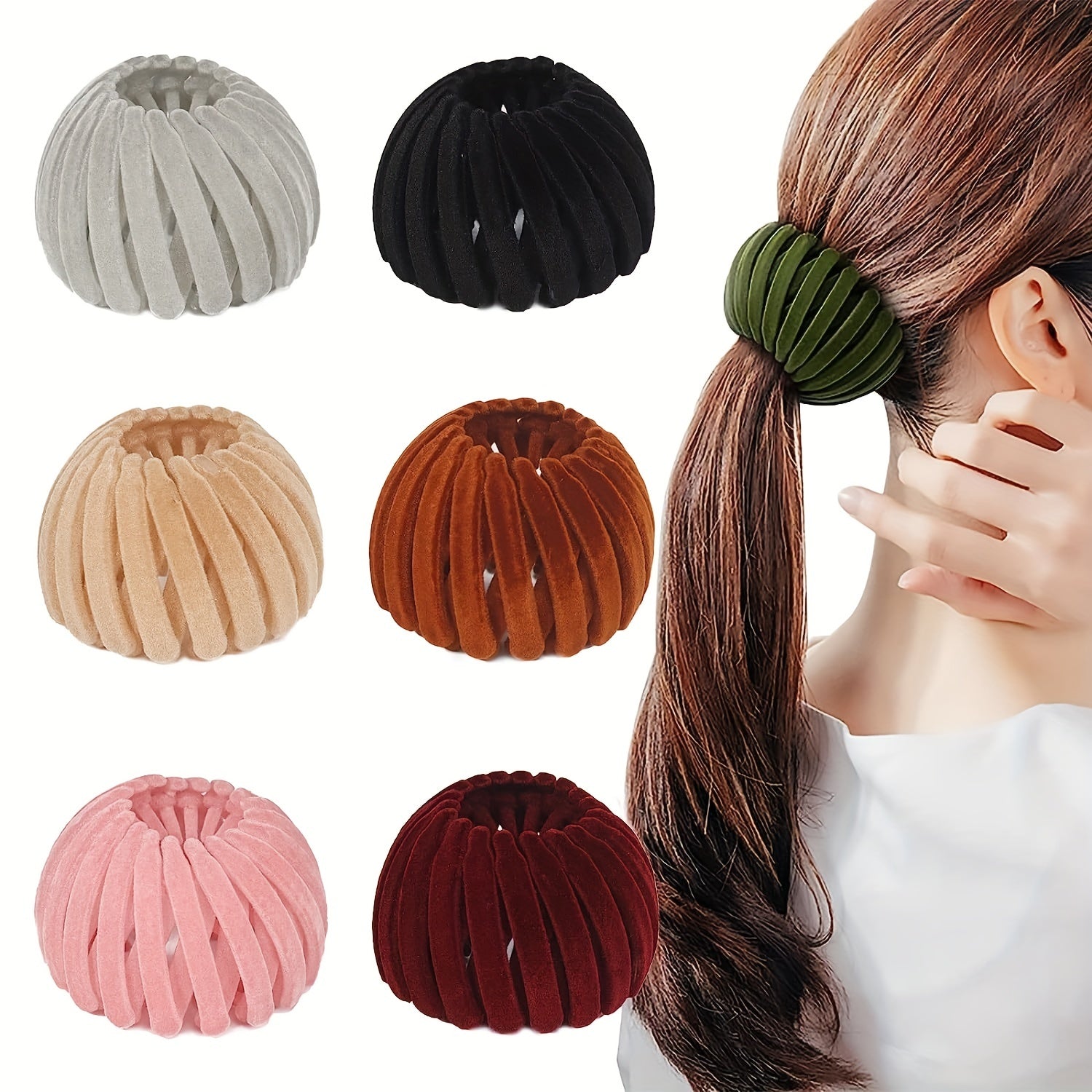 7pcs Velvet Bird's Nest Magic Hair Clips Back Head Ponytail Holder Hair Accessories Simple Monochrome Lazy Ball Head Fixed Plate Hair Access