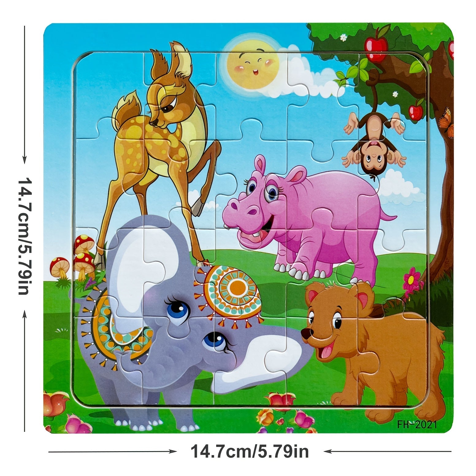 5.79in/14.7cm 20pcs/pack Wooden Puzzle Cartoon Animals Car Letter Number Pattern Jigsaw Puzzles Game, Kids Educational Learning Toys For Chi