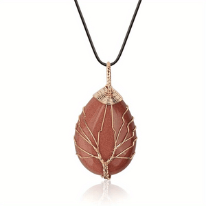 1pc Tree Of Life Teardrop Heart Amethyst Opal Pendant Necklace Copper Wire Wrapped Gemstone Healing Chakra Necklace Choker