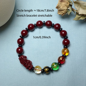 Natural Cinnabar Purple  Sand Pixiu Five Blessing Beads Good Luck Bracelet Stretch Bracelet