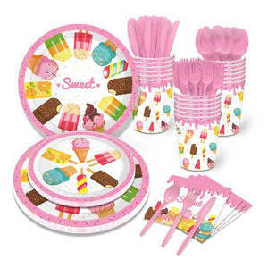 Ice Cream Paper Plates Summer Watercolor Dessert Popsicle Party 68PCS Set US Local Shipping