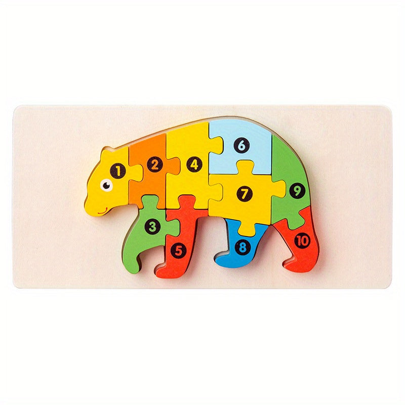 3D Children's Montessori Wooden Cartoon Animal Car Puzzle For Children's Dinosaur Education Puzzle 1 Piece - Perfect Gift For Boys And Girls