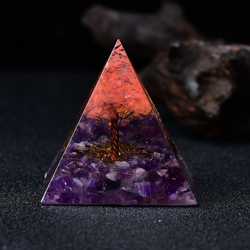 2.36‘’ Orgone Pyramid Amethyst Tree of Life Pink Quartz Reiki Meditation Crystal Hand Made Home Decoration Collection Gift