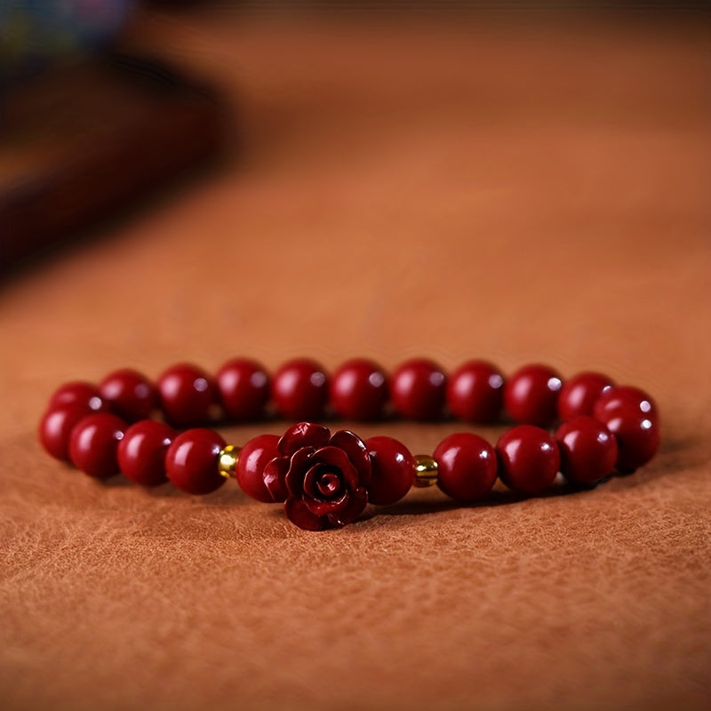 Natural Raw Mineral Cinnabar Rose Gorgeous Couple Bracelet Healing Crystal Stretch Beaded Bracelet