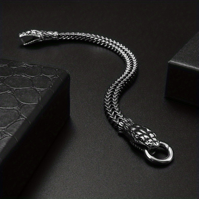 Men's Stainless Steel Snake Head Curb Chain Bracelet Punk Bracelet Motorcycle Daily Jewelry Gift