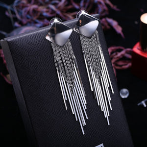 Fashionable Jewelry Exaggerated Geometric Square Long Tassel Stud Earrings