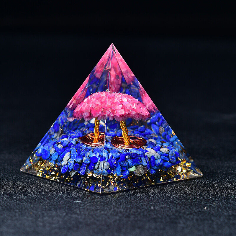 Lapis Orgone Pyramid Cherry Blossom Tree of Life Pink Quartz Reiki Meditation