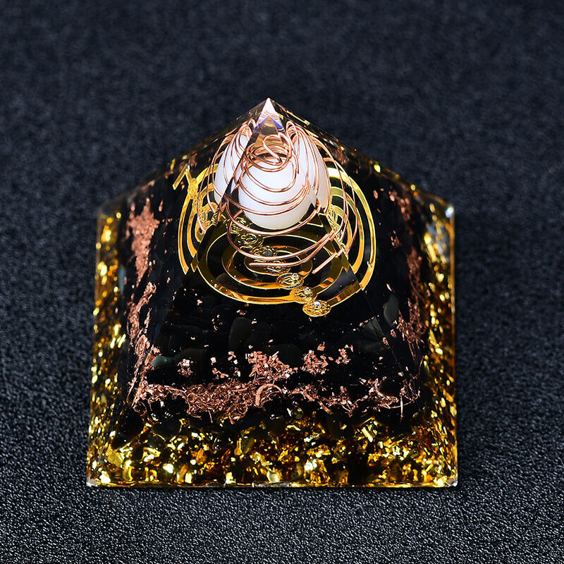 2.36‘’ Opal Orgone Pyramid Wind-Up Healing Meditation Crystal Energy Decor