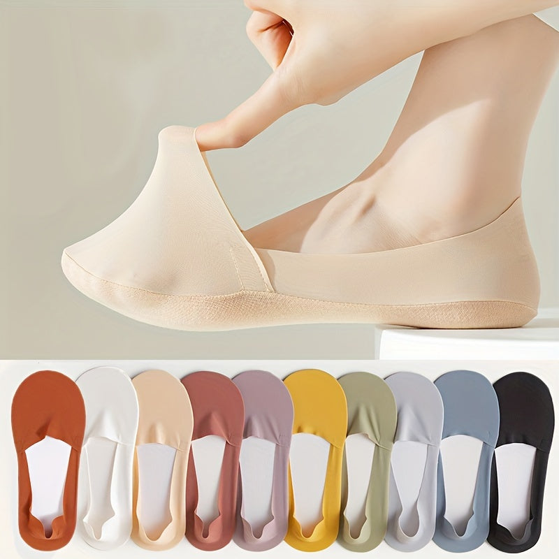 10-Pack Women's Breathable Cotton-Blend Invisible Socks - Comfortable, Lightweight, Solid Color & Discreet