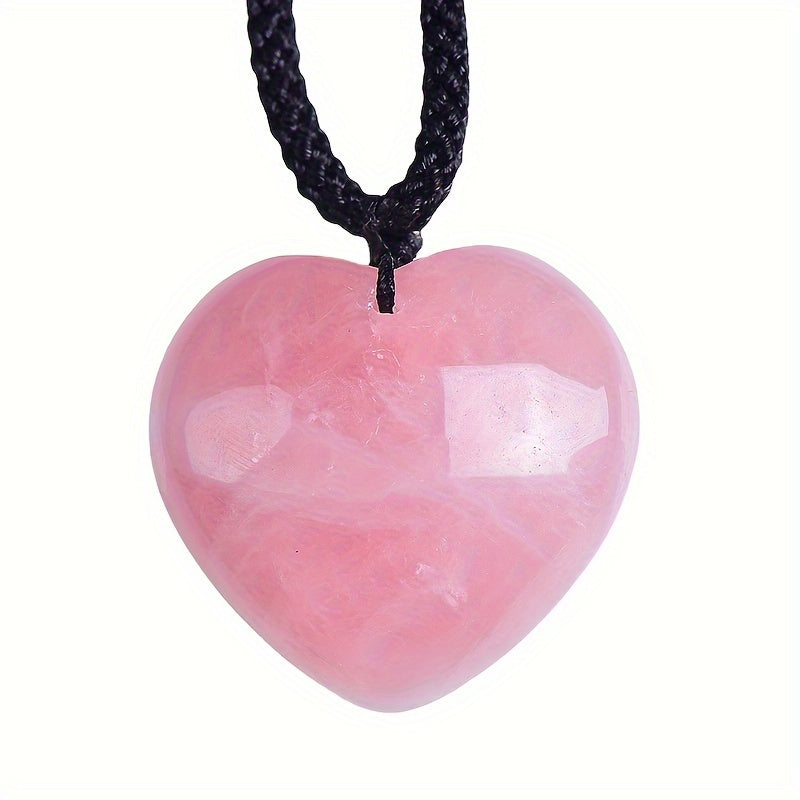 1pc Rock Crystal Peach Heart Decor Pendant Necklace For Men