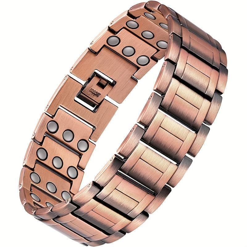 1pc Strength Copper Bracelets For Men Arthritis, 99.99% Pure Copper Magnetic Bracelet With 3 Row Neodymium Magnets Adjustable Length, Jewelr