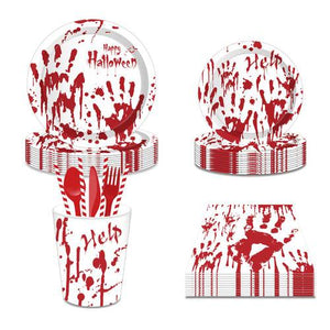 Halloween Blood Hand Bleeding Paper Plates Party Supplie Napkins 68PCS Set US Local Shipping