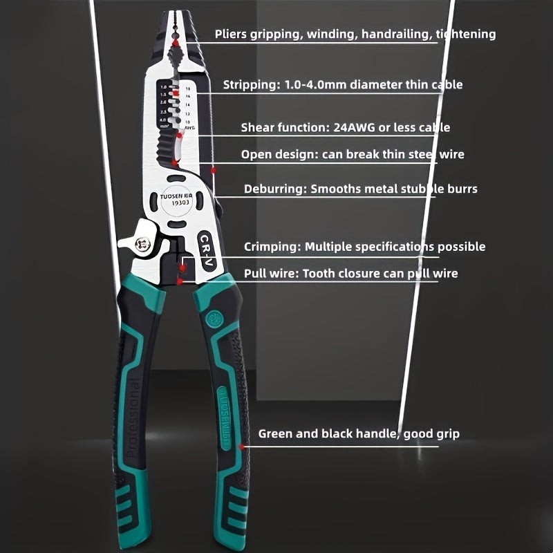 1pc Wire Stripper, Multi-functional Ten-in-one Wire Pliers, Universal Skinning Needle-nose Pliers, Wire Cutters, Cutting Steel Wire Labor-sa