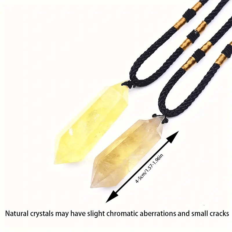 1pc Natural Citrine Crusyal Column Pendant, Yellow Quartz Crystal Stone Point Healing Hexagonal Quartz Wand Treatment Stone For Men, Women,