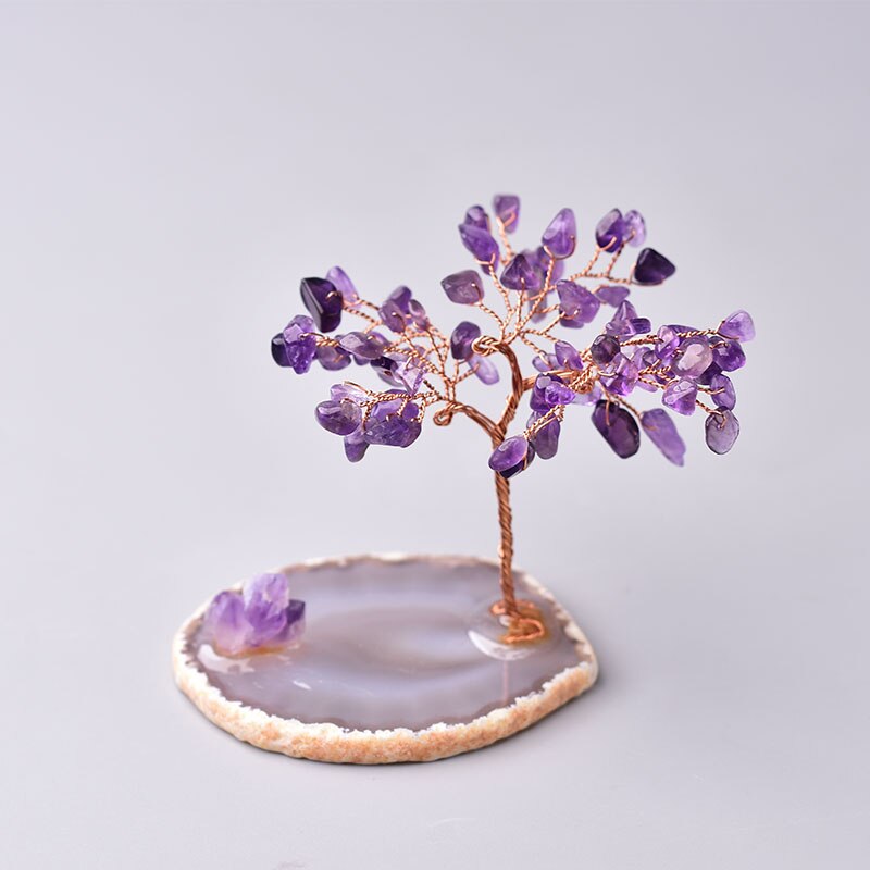 Natural Crystal Tree Amethyst Rose Quartz Aquamarine Lucky Tree Decoration Agate Slices Stone Mineral Ornaments Office decor