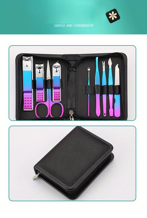 Manicure Set, Stainless Steel Gradient Professional Pedicure Kit Nail Scissors Grooming Kit With Travel Case