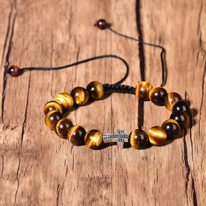 Natural Tigers Eye Quartz Reiki Crystal Cross Fashion Chakra Bracelet Adjustable