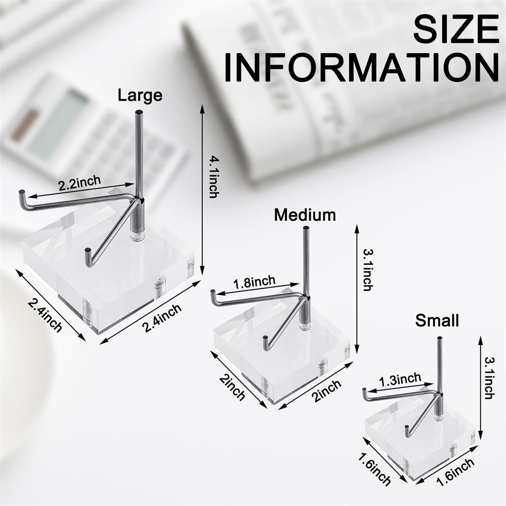 Clear Acrylic Display Stand Holder for Gemstones Fossils Minerals Agate Slabs Plates Collectibles with Adjustable Metal Arms Display Easel Stands with Acrylic Base, 3 Pack