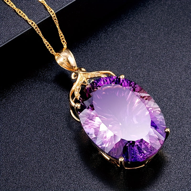 Luxury Amethyst Pendant Necklace Hollow Crown Alloy Pendant For Party Banquet Gift Ornaments