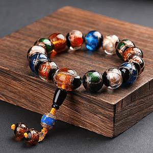 1pc Unisex Colorful Glass Bracelet, 14mm Pure Handmade Glass Beads Healing Crystal Bracelet For Good Luck, Prosperity And Happiness