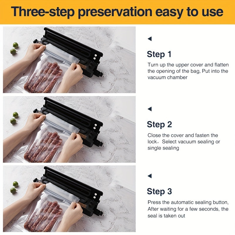 11pcs/set 60pcs Fully Automatic Vacuum Sealer with 10 Textured Bags - One Button Operation for Food Air Sealing System - Preserve Freshness