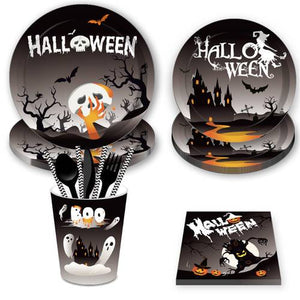 Halloween Black Paper Plates Party Supplies Disposable Tableware 68PCS Set US Local Shipping