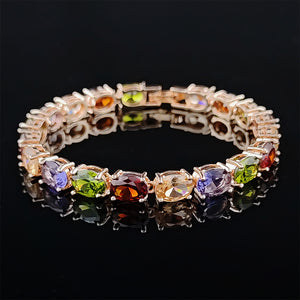 Inlaid Oval Cut Colorful Zircon Bangle Bracelet For Women Anniversary Gift