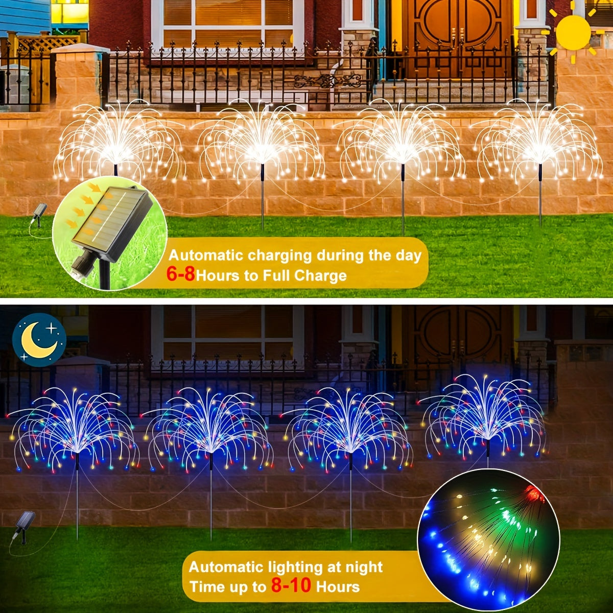 4pcs Solar Led Fireworks Lights, 8 Modes, Outdoor Waterproof Solar Garden Fireworks Lights, Starburst Stake Lights, Yard Balcony, Pathway La