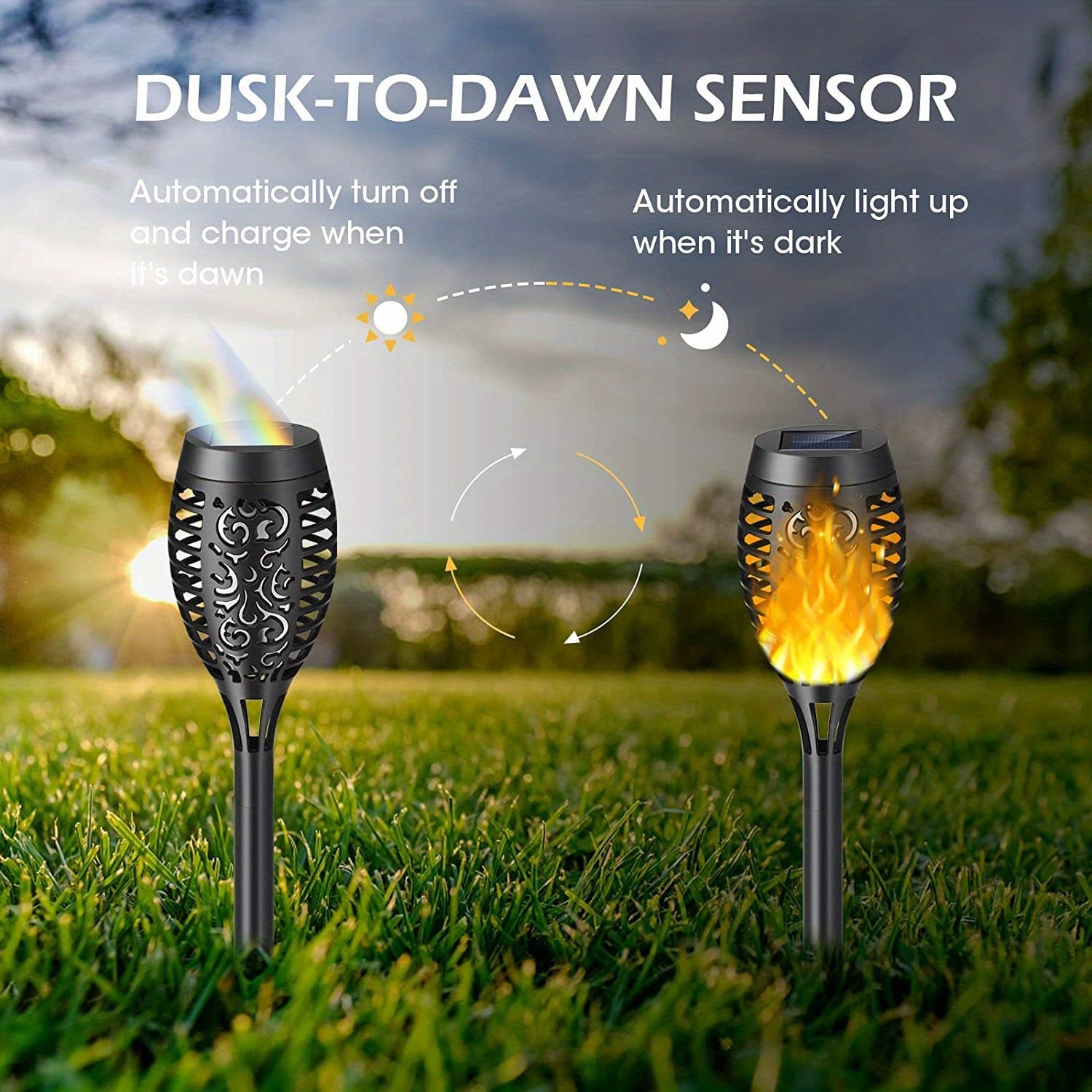 6-Pack Solar Flickering Torch Lights, Waterproof LED Garden Lights, Auto On/Off, Energy-Efficient Ambiance for Outdoor Celebrations