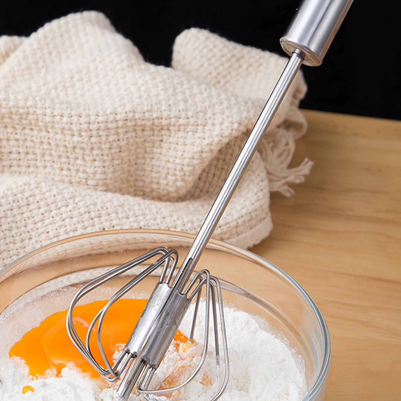 1pc Stainless Steel Semi-Automatic Egg Beater Mixer: Whip Up Delicious Treats with Ease!