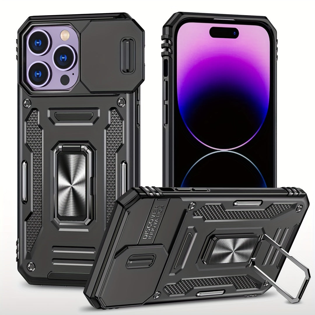 Military Grade Anti-drop Phone Case For IPhone 11 12 13 14 15 Pro Max 14 15 Plus Back Cover Case PC + TPU With Camera Protection Ring KickSt