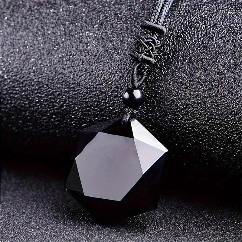 1pc Obsidian Necklace, Star Of David Pendulum Stone, Hexagon Hexagram Amulet Pendant Necklace