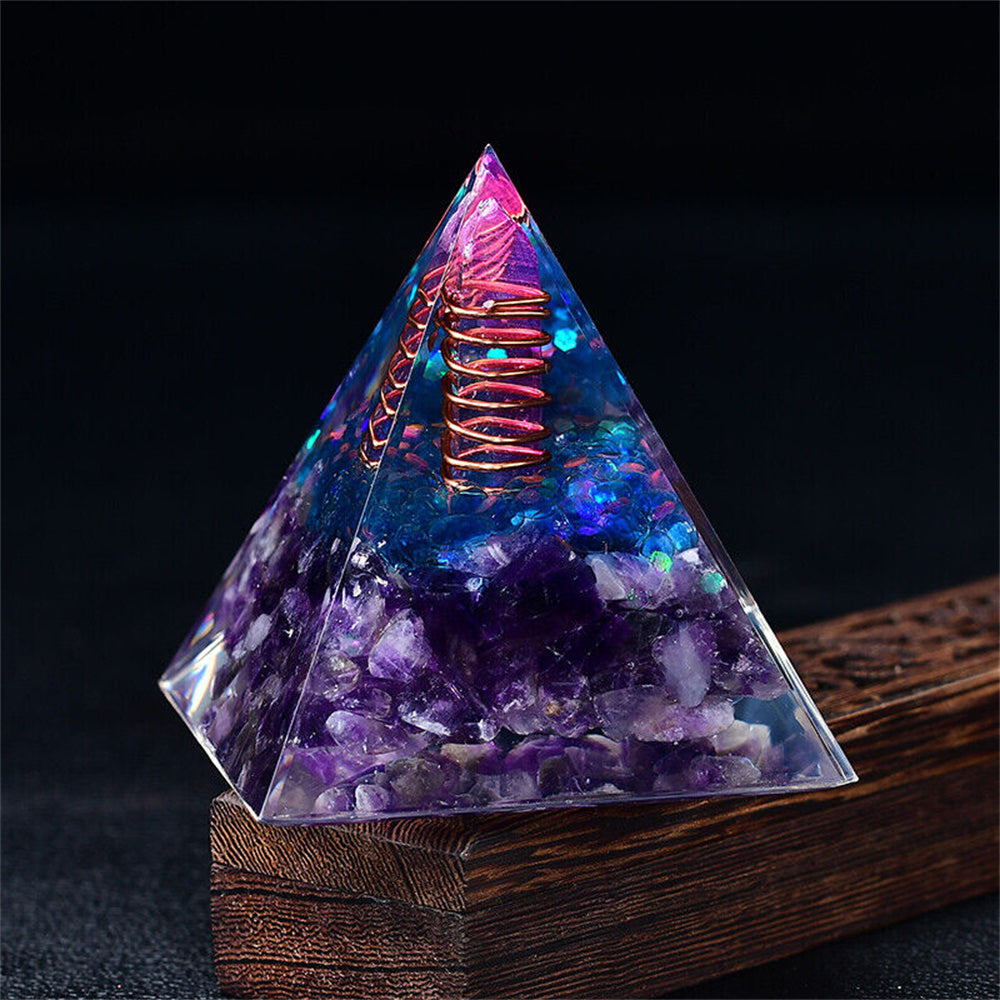 Energy Generator Amethyst Orgone Pyramid EMF Protection Quartz Reiki Meditation