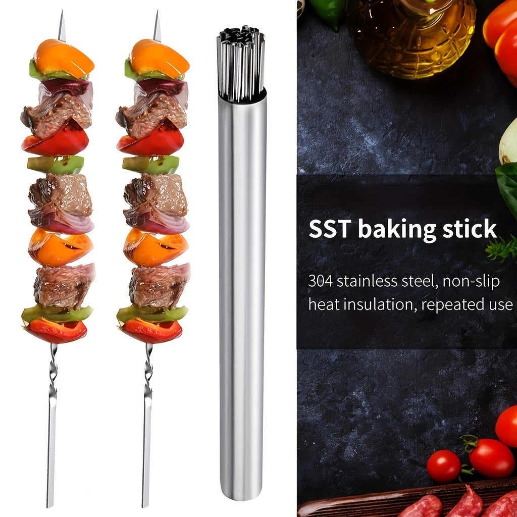 30/50pcs Reusable Barbecue Meat Skewers & 1 Tube Storage For Barbecue, Perfect For Outdoor CampingPicnic BBQ, Stickers For Halloween Christm