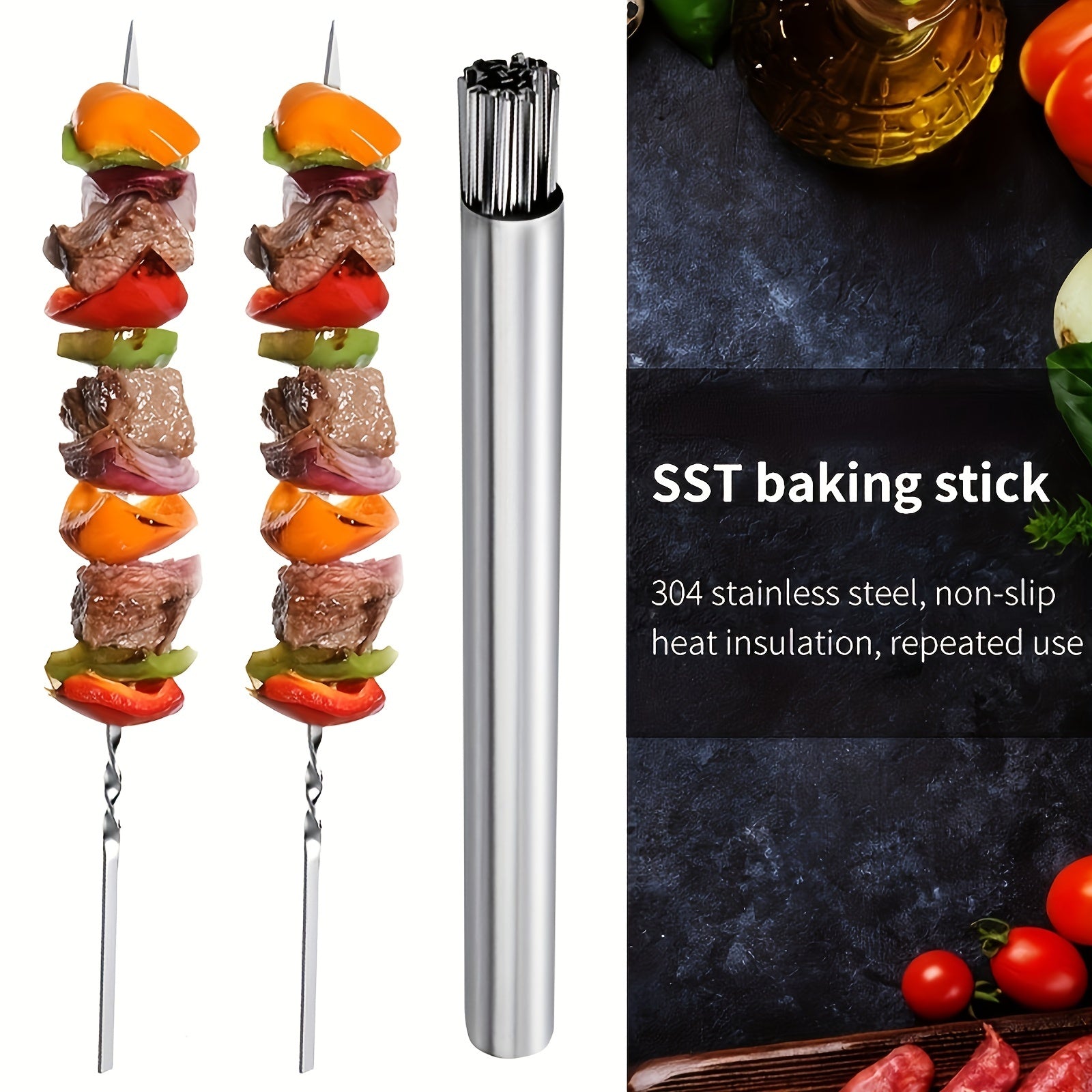 30/50pcs Reusable Barbecue Meat Skewers & 1 Tube Storage For Barbecue, Perfect For Outdoor CampingPicnic BBQ, Stickers For Halloween Christm