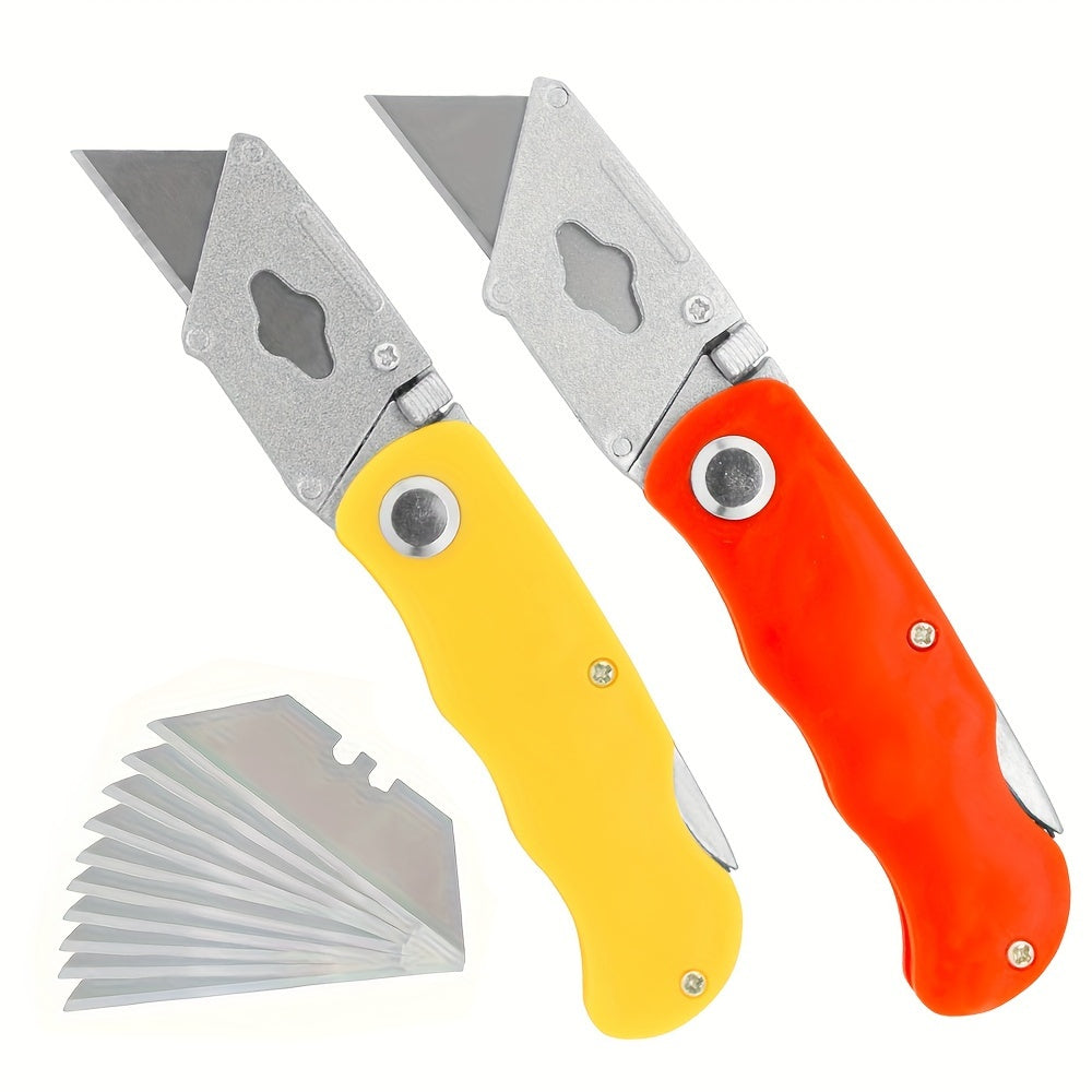 1/2/3pcs Multifunction Folding Knife, Portable Pocket Knife, Electrician Utility Knife With 10pcs Blades Paper Cutter DIY Hand Tools, Stainl