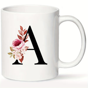 1pc, Letter Flower A-Z Coffee Mug For Office And Home, Alphabet Ceramic Coffee Mug, Birthday Gifts For Women, Mom, Best Friend, Bride, Bride