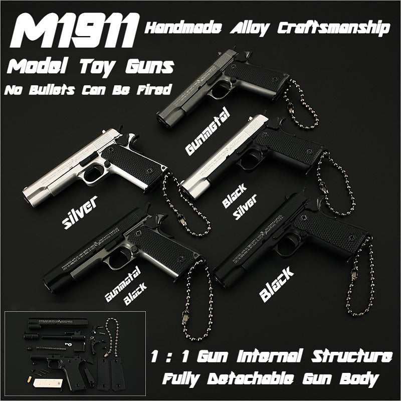 1911 Mini Pistol Toy Model Pendant, Removable Assembly Parts, Ultra-High Assembly Model [Handmade Alloy Process] One To One Restoration Of T