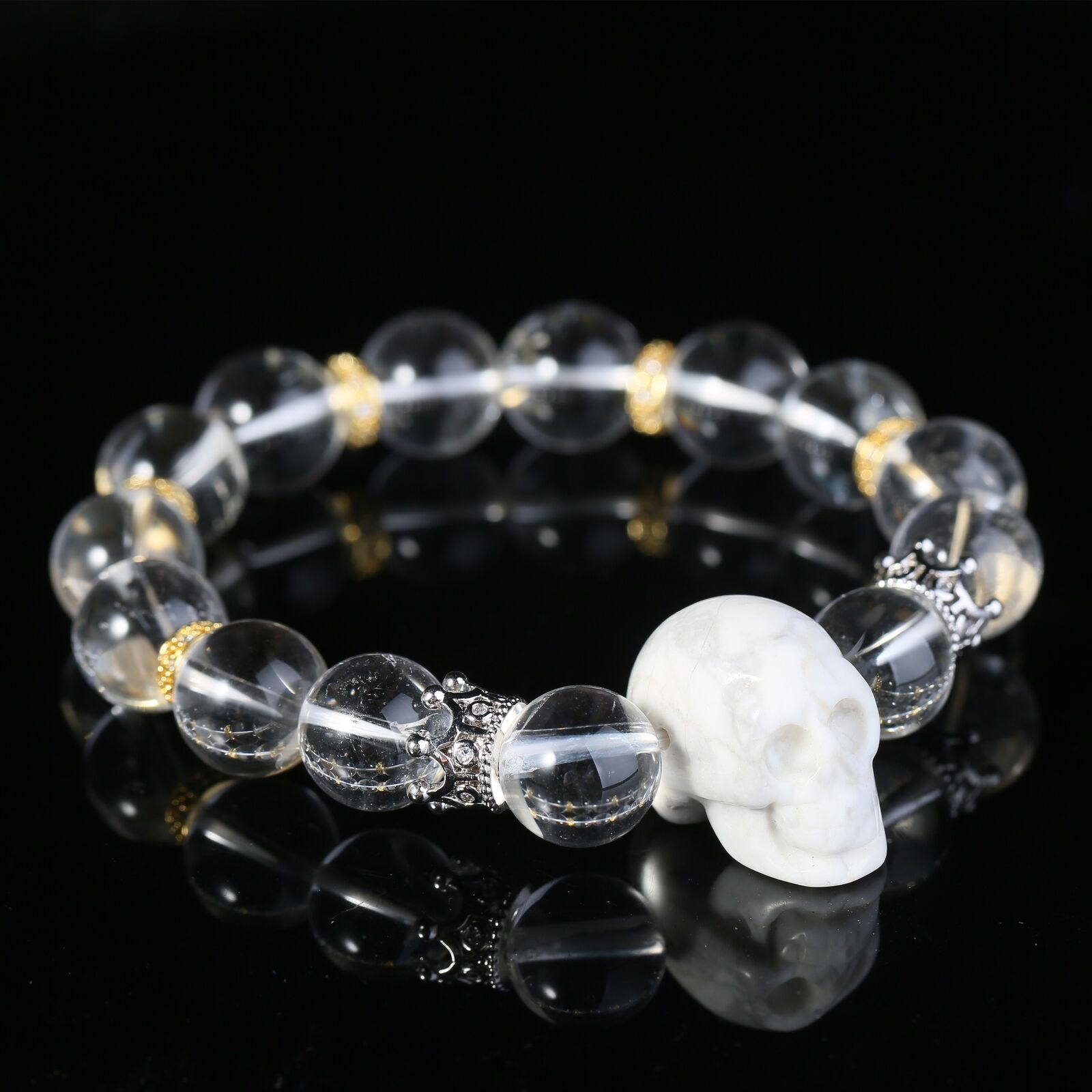 White Turquoise Skull Head Bracelet Fashion White QUARTZ Crystal Beads Jewelry