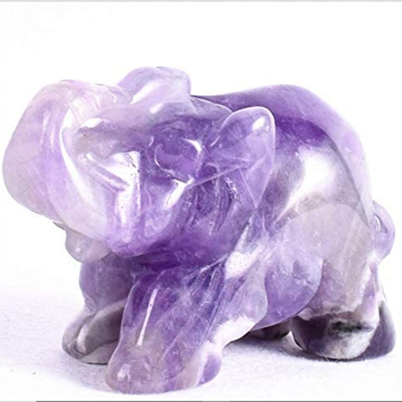 Hand Carved Healing Gemstone Amethyst Crystals 1.5" Guardian Elephant Figurines Statues