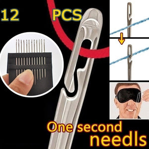 12pcs Blind Needle Elderly Needle-side Hole Hand Household Sewing Stainless Steel Sewing Needless Threading Diy Jewelry White