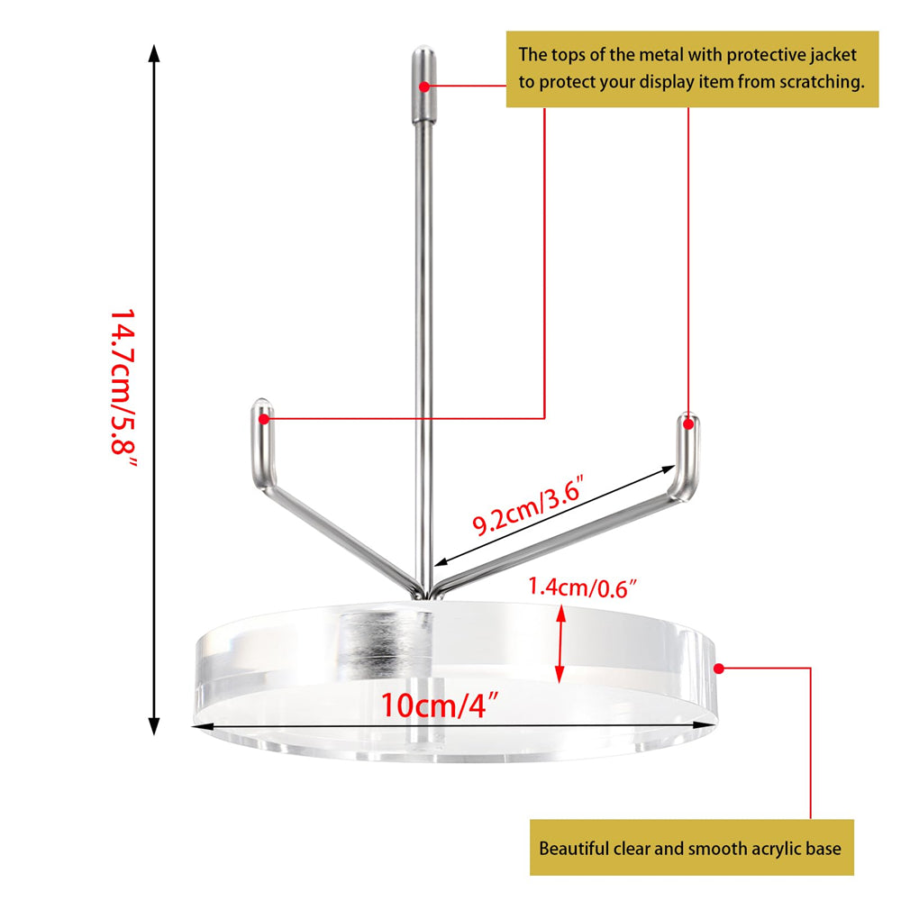 Clear Acrylic Display Stand Holder with Adjustable Metal Arms, Gold Plates Display Stand Easel for Plate Geodes Fossils Minerals Crystals