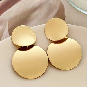 Double Round Design Dangle Earrings Alloy 14K Gold Plated Simple Classic Style For Women Girls Party Ear Accessories